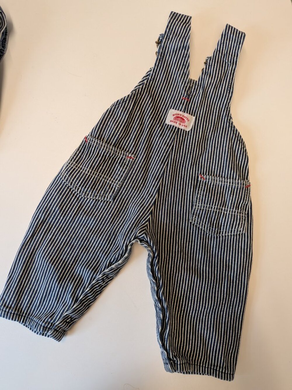 VTG Round House Hickory Railroad Stripe Baby Overalls - Made in USA 12 mos - Picture 2 of 6